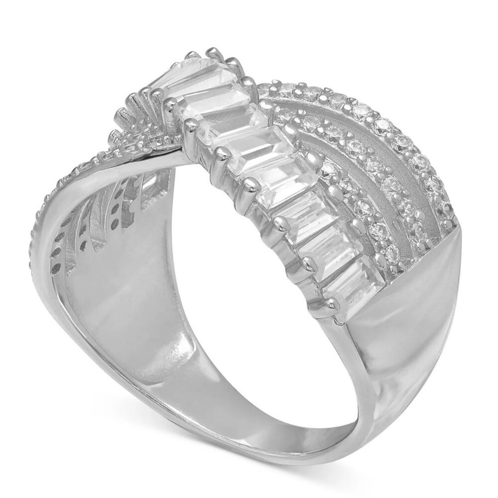 Sterling Silver Giani Bernini Cubic Zirconia Triple Row Baguette Pave Crossover